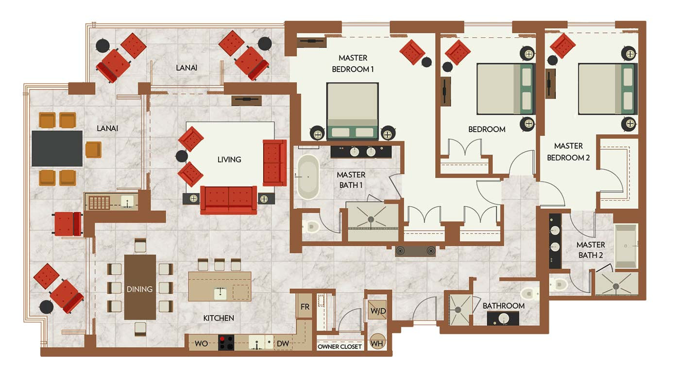 Honua Kai 3 Bedroom Floor Plan