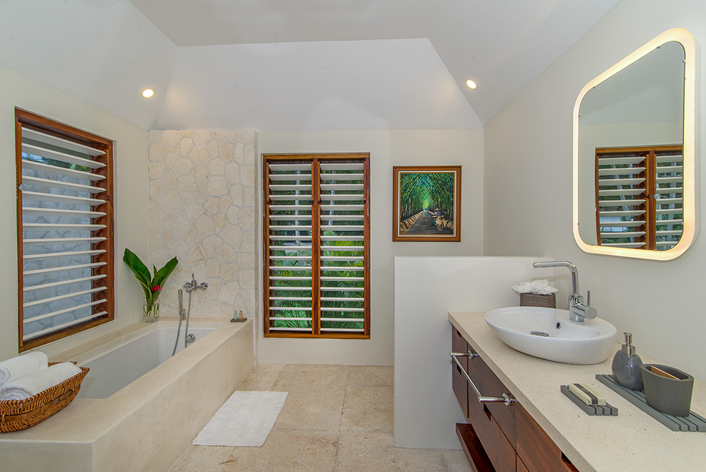 Upgraded bathrooms include a soaking tub and private outside shower.
