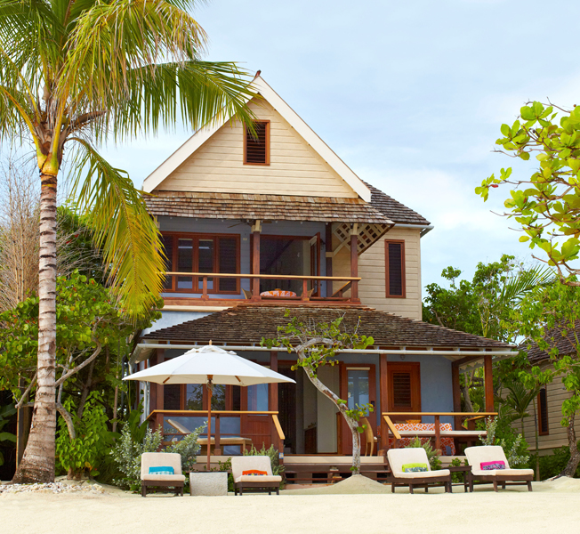 Two-bedroom beach villas in classic Caribbean style are along the beach too.